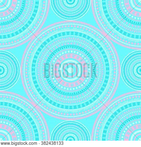 Muslim Folk Motifs Seamless Pattern. Circle Medallion Mandala Geometric Tiles. Textile Print Templat