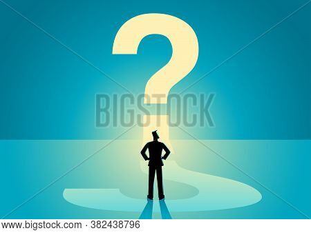 Business Concept Vector Illustration Of A Businessman Looking At Big Question Mark