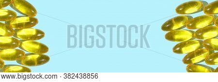 Omega3 Gel Capsule. Yellow Vitamin. Health Eating. Dietology Drug. Fish Oil Supplement. Microdosing 