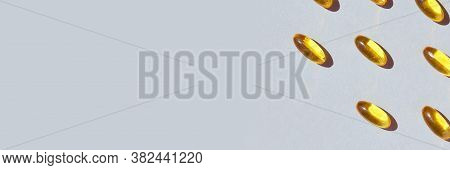 Omega3 Gel Capsule. Yellow Vitamin. Health Eating. Dietology Drug. Fish Oil Supplement. Microdosing 