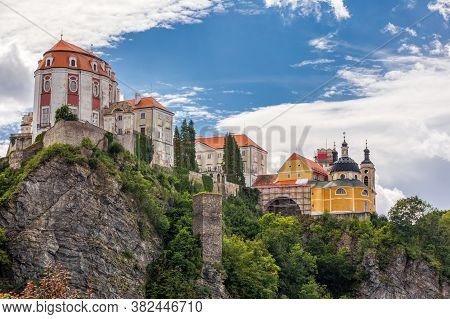 Castle Vranov Nad Dyji, Southern Moravia, View Of The Castle Situated On Rock. Czech Republic