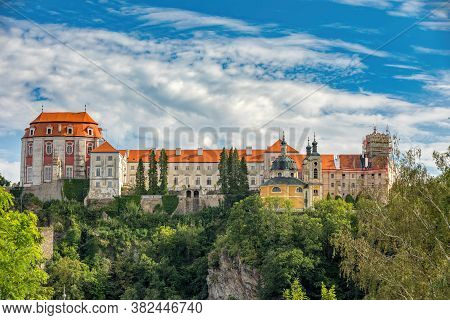 Castle Vranov Nad Dyji, Southern Moravia, View Of The Castle Situated On Rock. Czech Republic