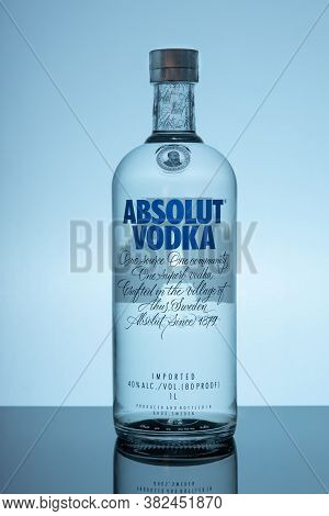 Varna, Bulgaria - August 18, 2020: Bottle Of Swedish Vodka Absolut. Absolut Vodka Was Established In