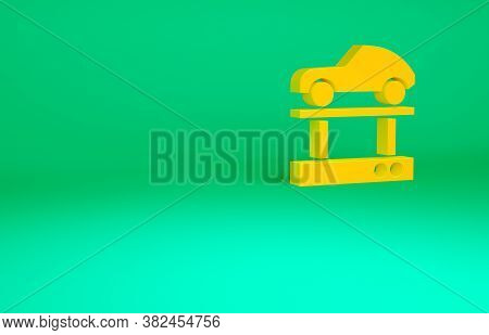 Orange Repair Car On A Lift Icon Isolated On Green Background. Repair Of The Underbody, Suspension, 