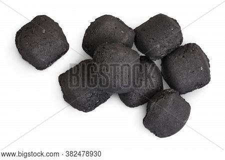 Bbq Charcoal Briquette Isolated On White Background With Clipping Path And Full Depth Of Field. Top 