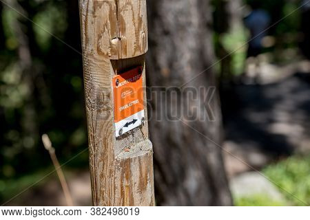 Escaldes Engodany, Andorra : 20 August 2020 : Signal In The Engolasters Lake Parking In Escaldes Eng