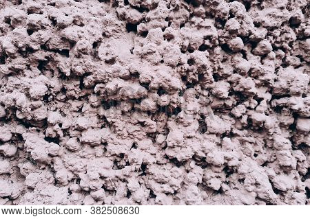 Pink Unusual Structural Plaster . Design Element Of An Old Building Exteriour.