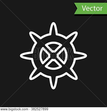 White Line Bicycle Sprocket Crank Icon Isolated On Black Background. Vector