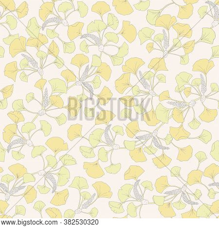 Vector Pink Ginko Tree Leaves Illustration Seamless Repeat Pattern