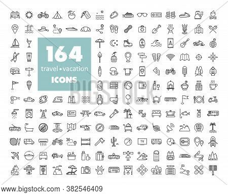 164 Travel Vacation Vector Icons Set. Graph Symbol For Travel And Tourism Web Site And Apps Design, 