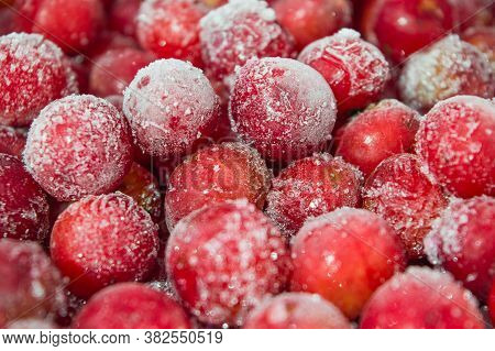 Frozen Red Cherries. Frost-covered Berries. Frost-covered Cherries. Red Cherry.