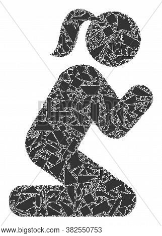 Spall Mosaic Praying Girl Icon. Praying Girl Mosaic Icon Of Spall Items Which Have Different Sizes, 