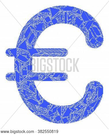 Debris Mosaic Euro Symbol Icon. Euro Symbol Mosaic Icon Of Debris Items Which Have Variable Sizes, A