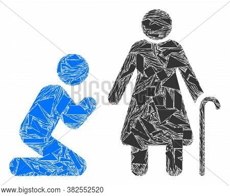 Debris Mosaic Man Pray For Grandmother Icon. Man Pray For Grandmother Mosaic Icon Of Debris Elements