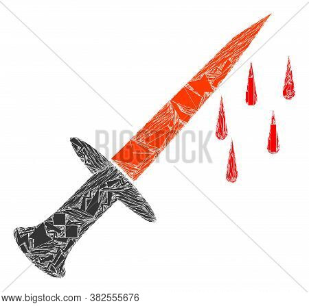 Fragment Mosaic Blood Sword Icon. Blood Sword Collage Icon Of Debris Elements Which Have Variable Si