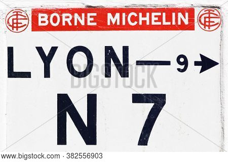 Charbonnieres, France - May 26, 2020: Details Of An Old Michelin Milestone On The Mytic Route Nation