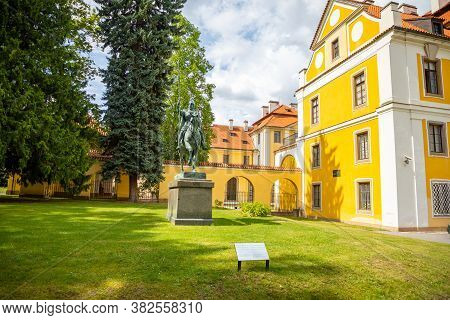 Zbraslav, Czech Republic- 24.08.2020: Statue In The Park Of Chateau In Zbraslav, Prague, Czech Repub