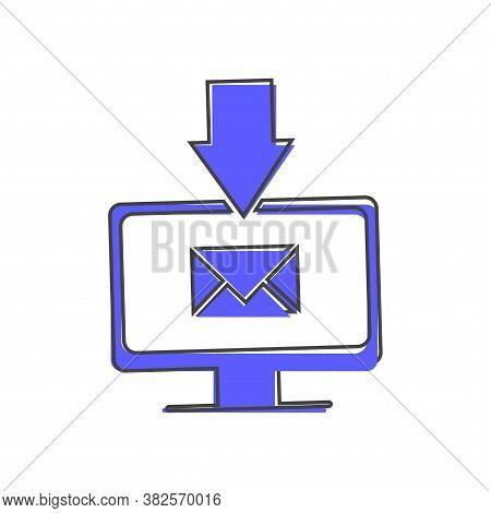 Vector Illustration Of A Modern Computer Monitor With Arrow And Message. Monito Cartoon Style On Whi