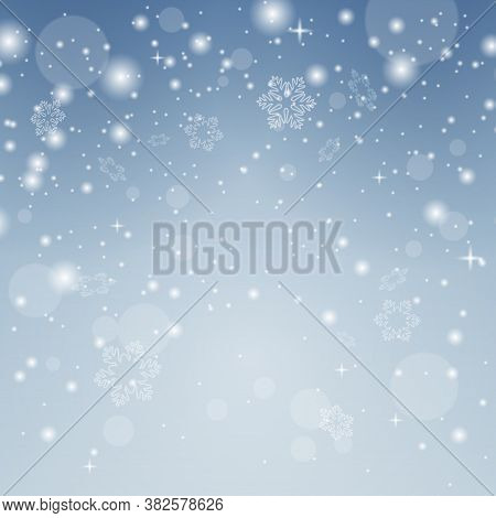 Snow Decoration On Silver Background. Snowy Landscape Isolated On Blue Background. Holiday Winter La