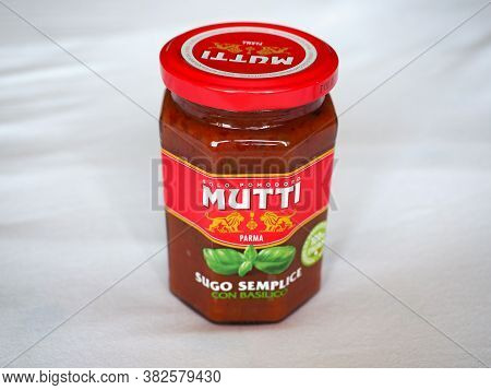 Parma - Aug 2020: Mutti Jar Of Tomato Sauce With Basil