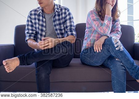 The Young Married Couple Felt Depressed And Resentful And Sad After A Fight. Untrustworthy Relations