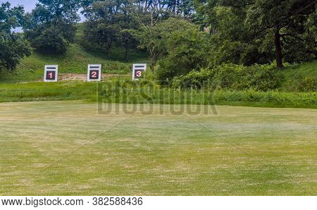 Seosan, South Korea; August 14, 2020: For Editorial Use Only. Targets Setup For Archery Practice In 