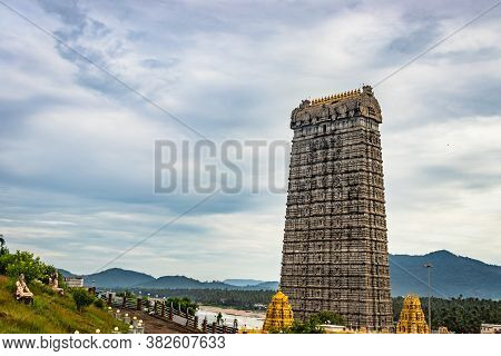 Rajagopuram At Murdeshwar Isolated Temple Entrance At With Flat Sky
