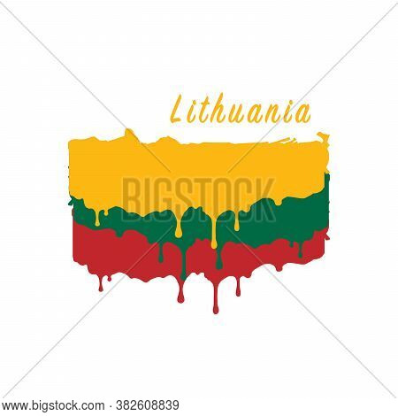 Painted Lithuania Flag, Lithuania Flag Paint Drips. Stock Vector Illustration Isolated On White Back