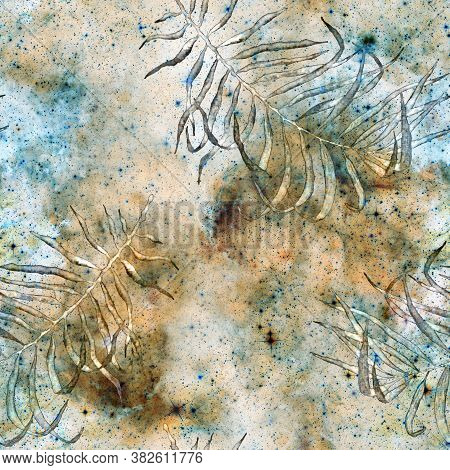 Exotic Seamless Pattern. Blue Galaxy Background. Fashion Hand Drawn Texture. Exotic Seamless Pattern