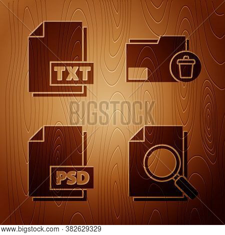 Set Document With Search, Txt File Document, Psd File Document And Delete Folder On Wooden Backgroun