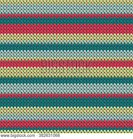 Fairisle Horizontal Stripes Christmas Knit Geometric Seamless Pattern. Scarf Knitting Pattern Imitat