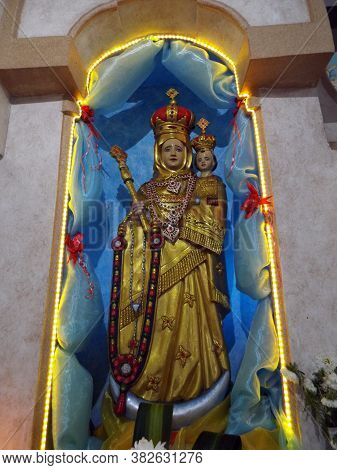 Medan, Sumatra, Indonesia, January 9, 2018: Image Of Virgin Mary With Baby Jesus In Graha Maria Anna