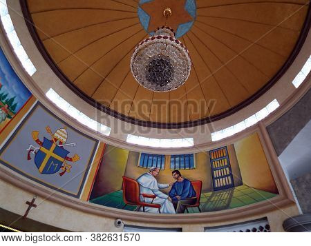 Medan, Sumatra, Indonesia, January 9, 2018: Lamp In The Dome Of The Chapel Dedicated To John Paul Ii