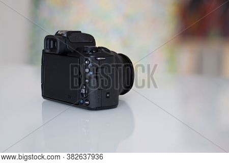Frankfurt, Germany - 26th August 2020: A German Photographer Takes Pictures Of His Old Canon Eos M50