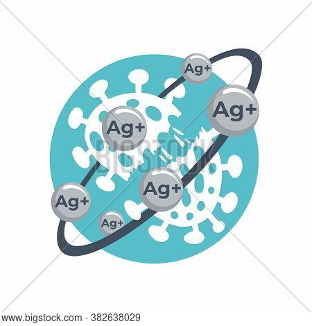 Silver Ions Acting Icon - Antibacterial Properties Of Ag Molecules - Argentum Destroys Bacteria Shel