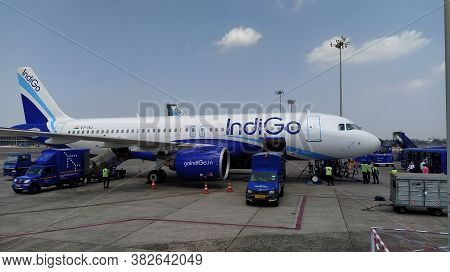 Mumbai, Maharastra/india- April 07 2020: A Big Passenger Airplane Is Standing On The Runway During A