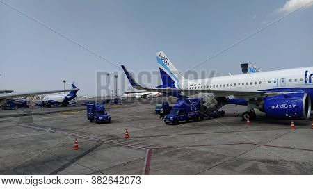 Mumbai, Maharastra/india- April 07 2020: Nose Of A Big Passenger Airplane Standing On The Runway Dur