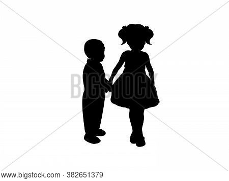Silhouettes Of Girls Sister And Boy Brother. Illustration Graphics Icon