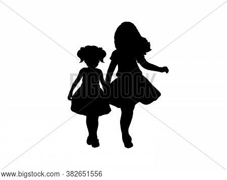 Silhouettes Of Two Girls Sisters Friends. Illustration Graphics Icon