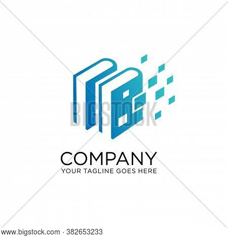 Digital Tech Book Logo Design, Pixel Book Logo Template Design Vector, Online Education Logo Templat