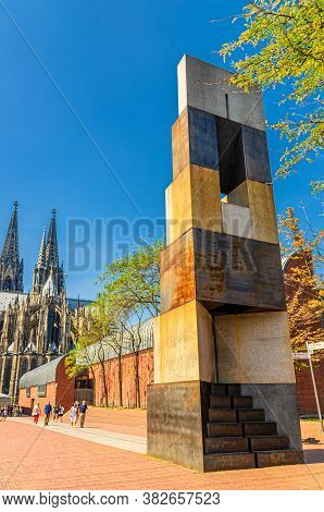 Cologne, Germany, August 23, 2019: Ma Alot Monument Ludwig Museum By Dani Karavan And Cathedral Roma