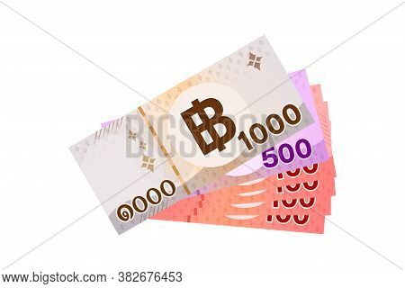 1,900 Baht Thai Banknote Money, Thai Currency One Thousand Nine Hundred Thb Concept, Pile Money Isol