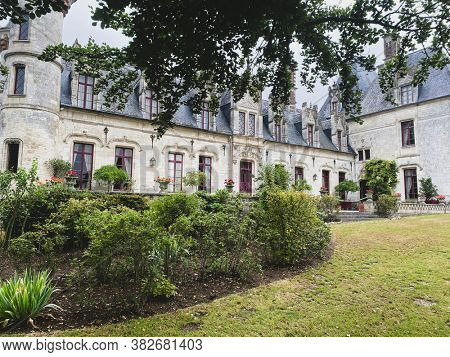 Prestigious New Gothic castle of Regniere-Ecluse in the department of Somme in France, in picardy