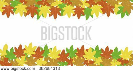 Banner Of Autumn Chestnut Leaves Top And Bottom