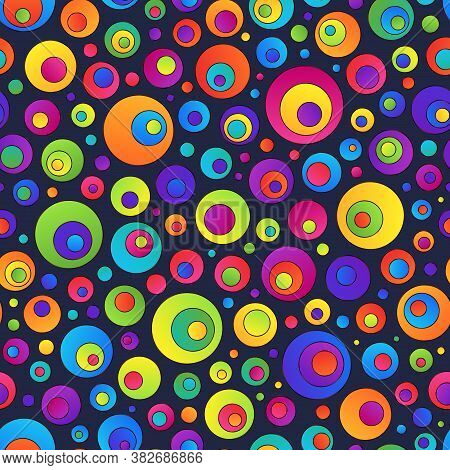 Colorful Seamless Pattern Of Simple Geometric Figures Bright Circles On Dark Backdrop.
Geometrical U