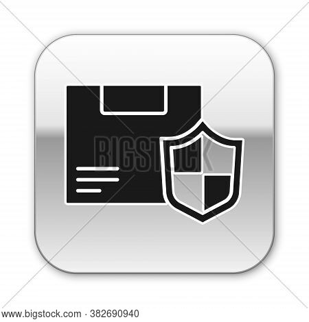Black Delivery Security With Shield Icon Isolated On White Background. Delivery Insurance. Insured C