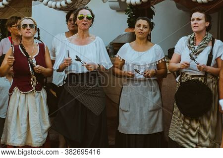 Muxía, A Coruña, Spain; 08/14/2016: Women singing in traditional costume at the \\\