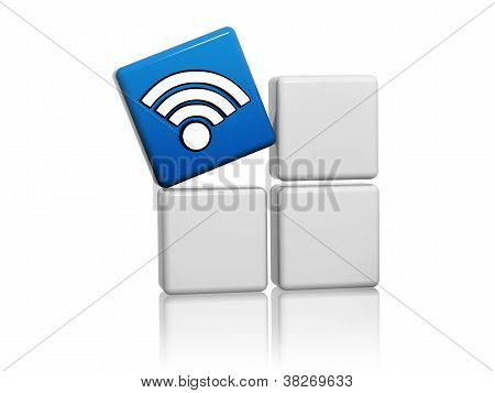 Cubo blu con il simbolo Wifi come icona su scatole