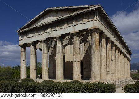 Athens, Greece - August 13 2016: Temple Of Hephaestus In The Ancient Athens Agora