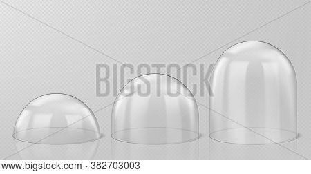 Realistic Glass Domes, Christmas Snow Globe Souvenirs Isolated On Transparent Background, Crystal Se